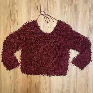 Leith Maroon Textured V-Neck Sweater